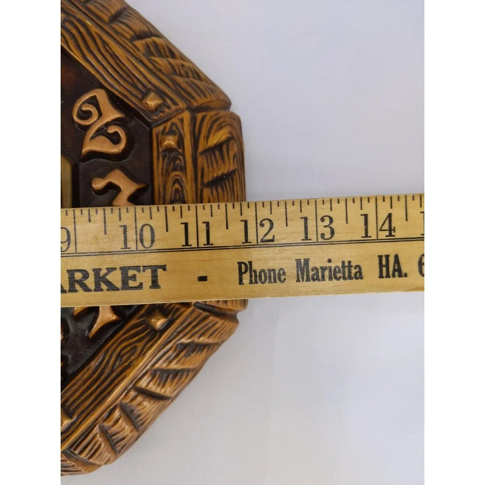 Arnel's Wall Clock Brown Vintage Mid Century Ceramic Octagon Faux Wood Grain